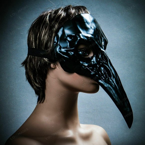 Black Raven Bird Nose Skull Masquerade Mask - Picture 6 of 9